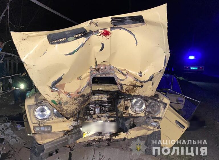 В Запорожской области водитель на автомобиле врезался в электроопору: трое человек погибли 