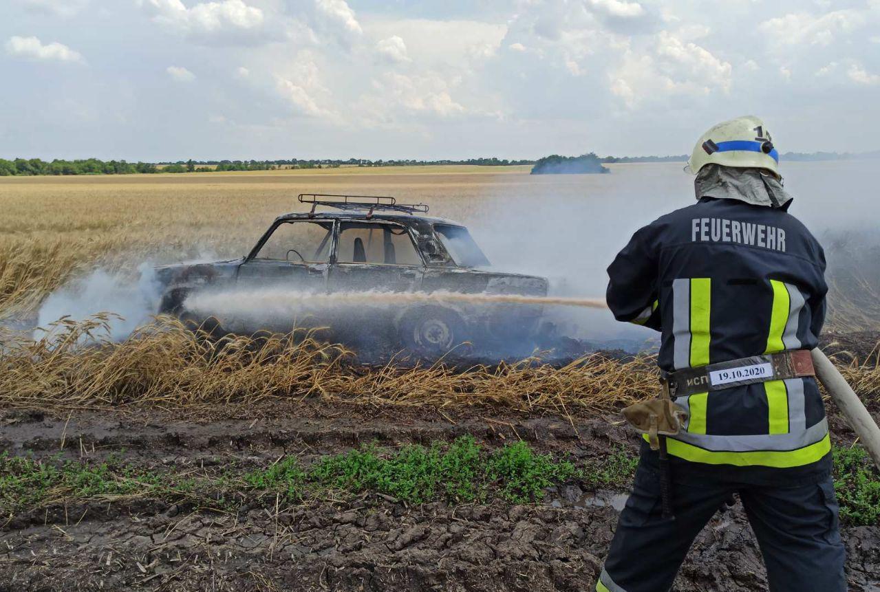 В Запорожской области на поле сгорел легковой автомобиль, – фото 