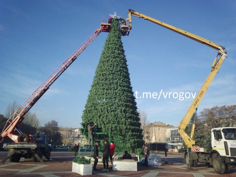 Оккупационная власть Мелитополя устанавливает новогоднюю ёлку на площади