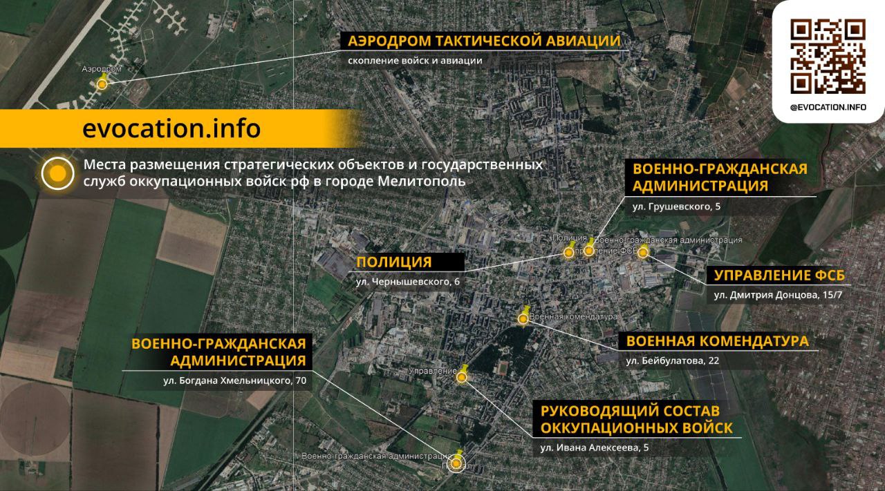 В Мелитополе рассекретили координаты стратегических объектов оккупантов: карта