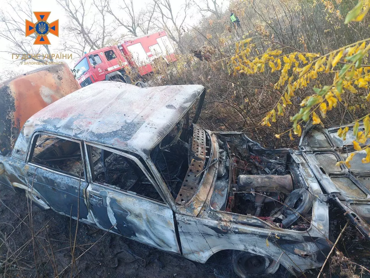 Під Запоріжжям автомобіль зіткнувся з вантажівкою: сталася пожежа (ФОТО)