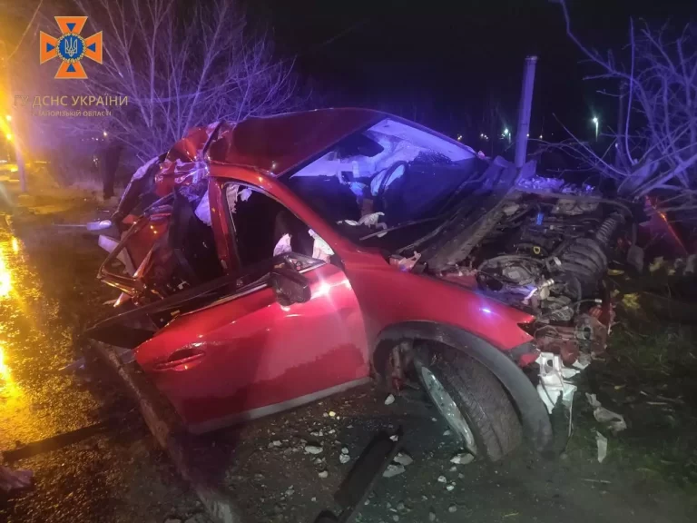 В Запорожье автомобиль врезался в столб: есть пострадавшие